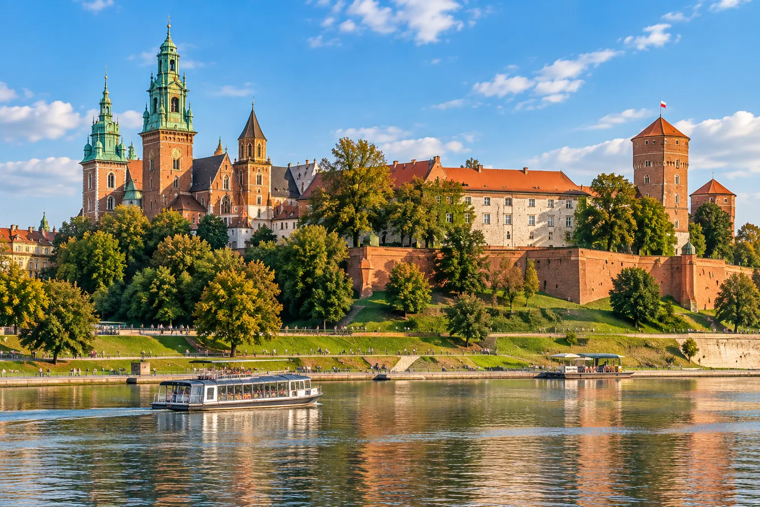 Wawel Castle and Wawel Cathedral overlooking the Vistula River in Kraków